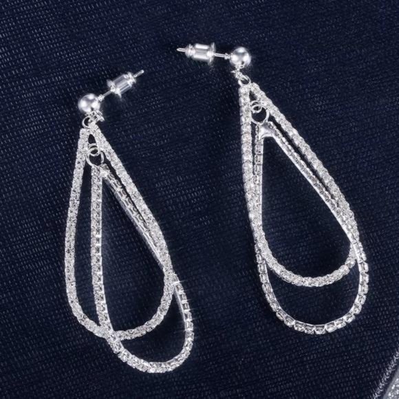 NEW Sterling Silver Diamond Long Drop Earrings - Picture 2 of 6
